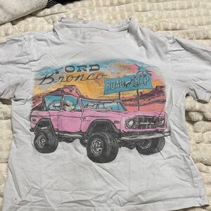 White Graphic Tee with Pink and Blue Design